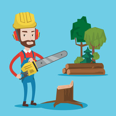 Lumberjack with chainsaw vector illustration.