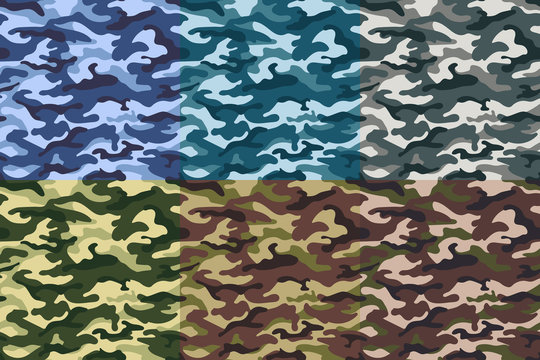 Set of military camouflage seamless pattern. Vector illustration