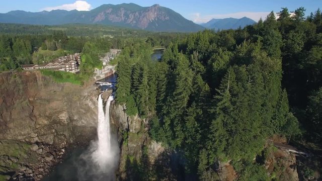 Aerial Shot of Snoqualmie Falls Washington Framed for Commercial with Space for Text