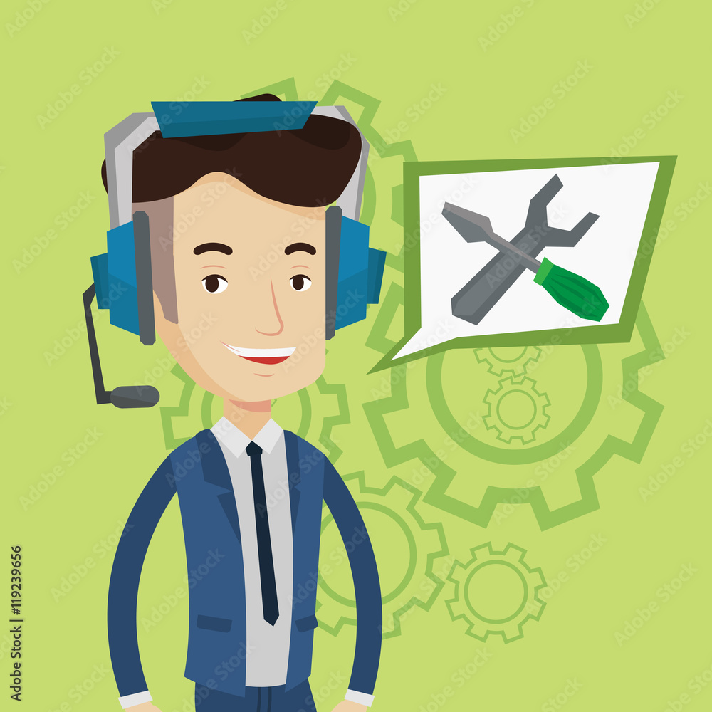 Poster technical support operator vector illustration.