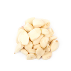 Pile of peeled garlic isolated