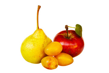 Several different fruits on white background