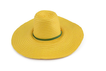 Fototapeta na wymiar yellow weave plastic hat isolated on the white background