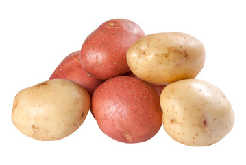 Closeup raw red and white potatoes