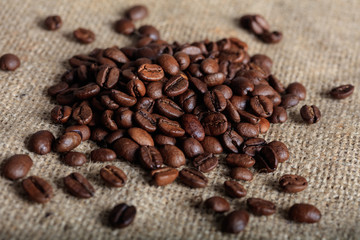 Coffee beans on a burlap