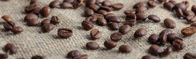 Coffee beans on a burlap