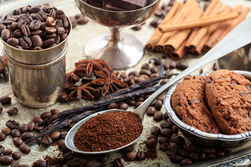 Cups with coffee beans