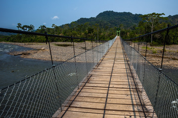 Hanging bridge over river Arajuno