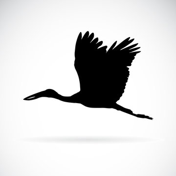 Vector silhouettes of stork flight on white background.