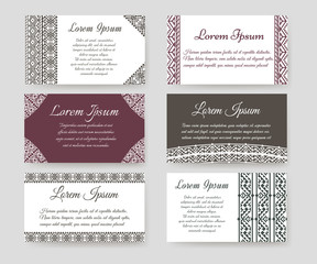 Personal cards with ethnic design vector set