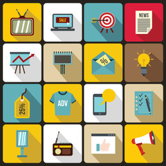 Advertisement icons set in flat style. Marketing set collection. vector illustration