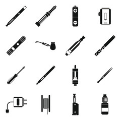Vaping icons set in simple style. Electronic cigarette and accessories set collection vector illustration