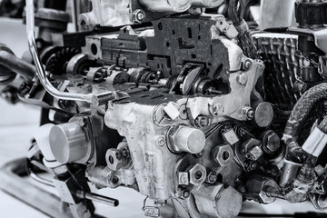 section of an modern engine black and white