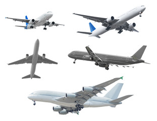 Collection of passenger aircraft isolated on white background