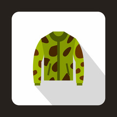 Camouflage hunting jacket icon in flat style with long shadow