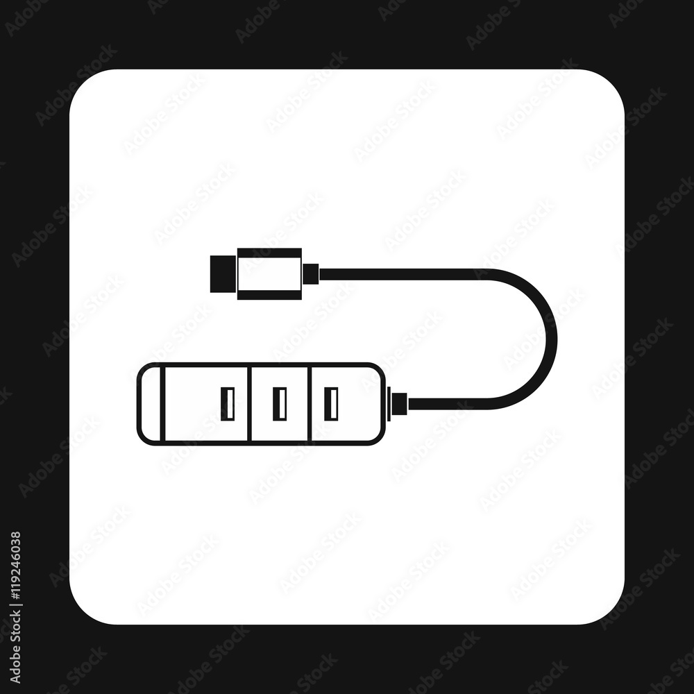 Poster usb hub icon in simple style isolated on white background. connection symbol