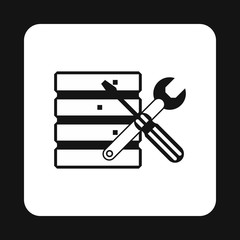 Database setup icon in simple style isolated on white background. Settings symbol