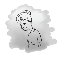 Senior woman line drawing on background