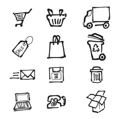 Supermarket direct mail and delivery service drawing icons