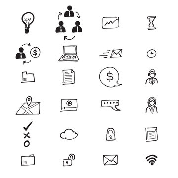 Business and office drawing icons set