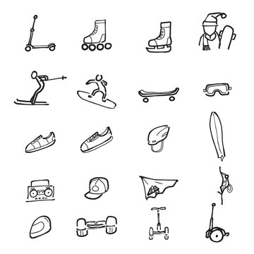 Sport gears drawing icons set