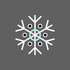 White blue black winter snowflake on grey background. End of year christmas and sale season.