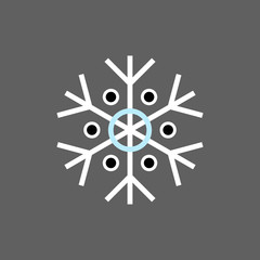 White blue black winter snowflake on grey background. End of year christmas and sale season.