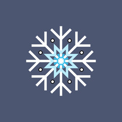 White blue winter snowflake on blue background. End of year christmas and sale season.