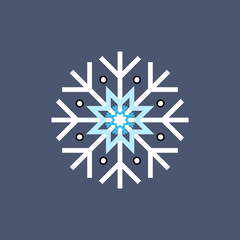 White blue winter snowflake on blue background. End of year christmas and sale season.