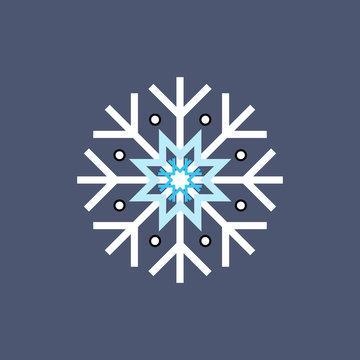 White blue winter snowflake on blue background. End of year christmas and sale season.