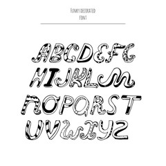 Vector decorated english alphabet from a to z in cursive style, hand written with ink and nib. Letters sequence, good for creative lettering and print design. Isolated on white background typeset.