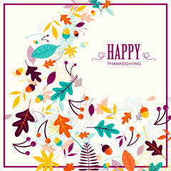 Vector Illustration of a Thanksgiving Design with Autumnal Leaves