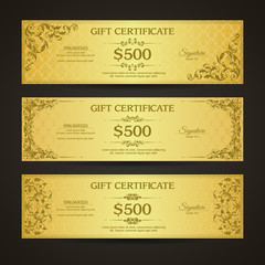 Golden gift certificate banners set  