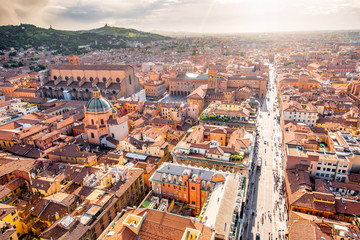 Obraz premium Aerial cityscape view from the tower on Bologna old town in Italy