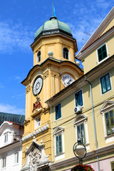 Clock tower on the Korzo street in Rijeka, Croatia. Rijeka is selected as the European Capital of Culture for 2020.