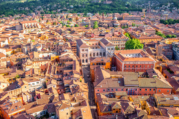 Naklejka premium Aerial cityscape view from the tower on Bologna old town in Italy