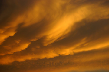 Orange cloud at sunset sky.