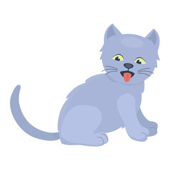 Cat cartoon style vector silhouette. Cute domestic cat animal playfull. Cartoon cat young adorable tail symbol playful. Cartoon funny domestic pussy kitty character