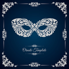 Vintage template with ornament and mask