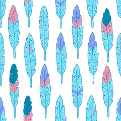 Seamless pattern with colorful feathers