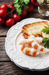 Italian antipasto with shrimps and white wine