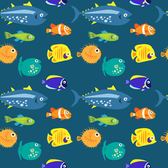 Seamless pattern with sea fish on a blue background