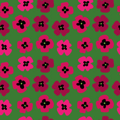 Seamless pattern with poppies on a green background