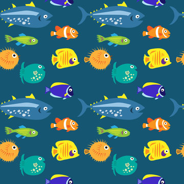 Seamless pattern with sea fish on a blue background © bulycheva_art