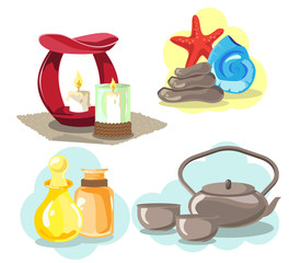 set of concept for cosmetology and massage