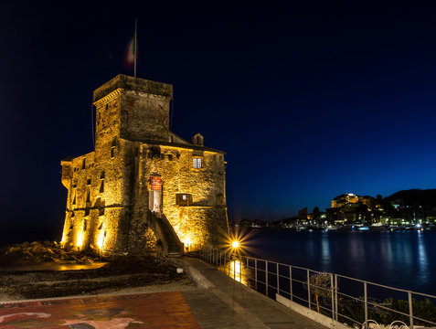 Beautiful old castle on the water, Rapallo, Genoa, Italy
