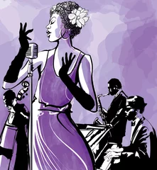Poster Jazzzanger met saxofoon, contrabas en piano © Isaxar