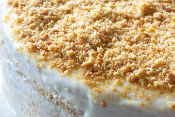 fresh piece of honey cake. texture closeup