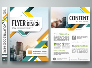 Green and orange abstract shape design on portfolio in A4 layout.Brochure design template vector.City design on layout.Business flyers report magazine poster template.Cover book portfolio presentation