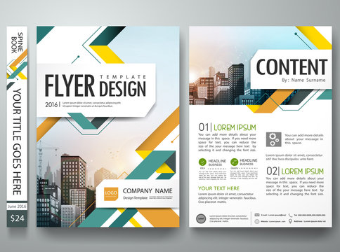 Green and orange abstract shape design on portfolio in A4 layout.Brochure design template vector.City design on layout.Business flyers report magazine poster template.Cover book portfolio presentation